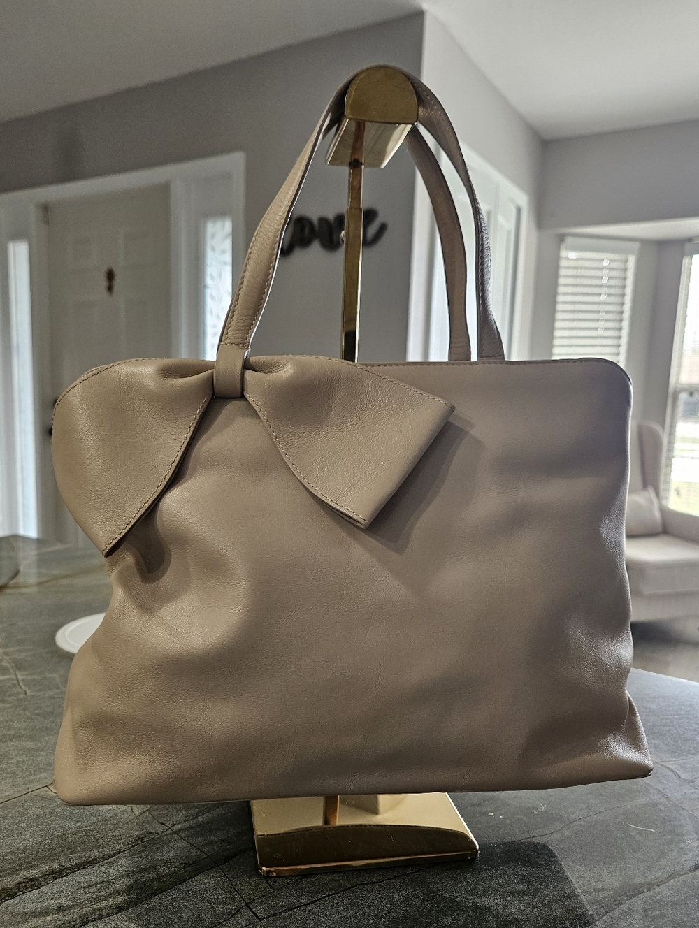 Furla Beige Leather Bow Tote | Rare Vintage Italian Handbag